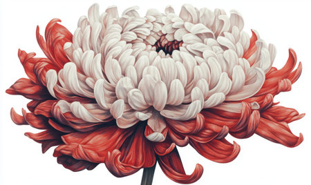Red and white chrysanthemum blossom, isolated, floral design, botanical illustration, natureの素材