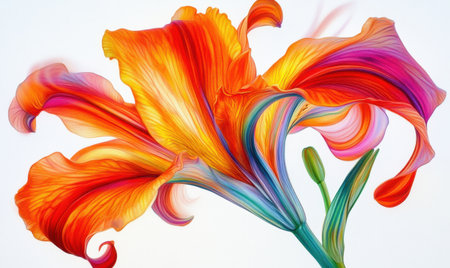 Vibrant orange lily blossom, close-up, white background, artistic, floral designの素材