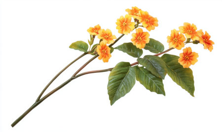 Orange flowers, stem, leaves, isolated, white background, floral arrangement, home decorの素材