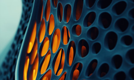 Abstract 3D porous structure, glowing orange core,  design backgroundの素材