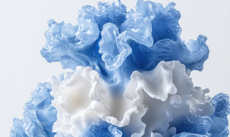 Abstract blue and white ink swirling in waterの素材