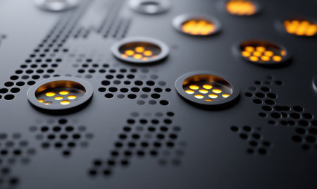 Abstract metallic surface with glowing lights, technology backgroundの素材