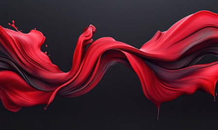 Abstract red fluid wave flowing, dark background; design, advertisementの素材