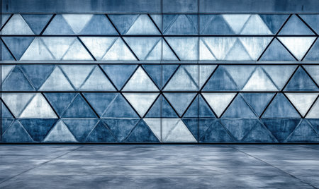 Geometric facade, urban setting, night, empty space, background, architectural design, texture, modernの素材