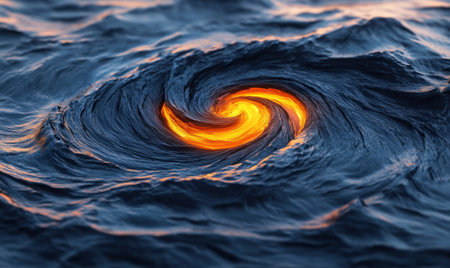 Fiery whirlpool in dark ocean, swirling vortex, abstract art, nature background, for fantasy designの素材
