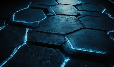 Glowing blue stone path, dark background, fantasy game textureの素材
