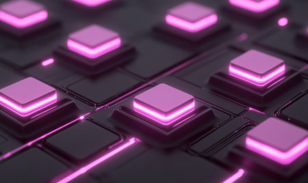 Pink neon glowing squares, abstract tech background, digital future, website headerの素材