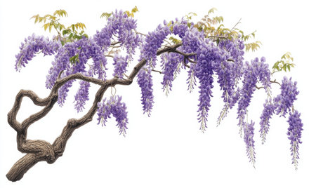 Purple wisteria branch blossoms, isolated, spring, nature, garden decorの素材