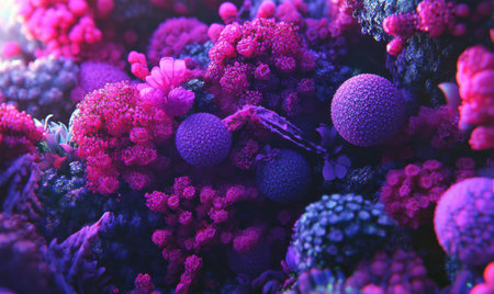 Vibrant purple and pink alien flora, close-up;  surreal background; science fiction artworkの素材