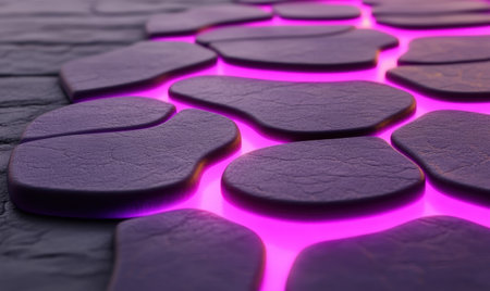 Glowing path, purple lava, stone texture, futuristic background, digital artの素材