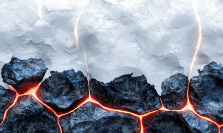 Molten rock cracks through ice; contrasting textures, background abstract; ideal for science fiction or geologyの素材