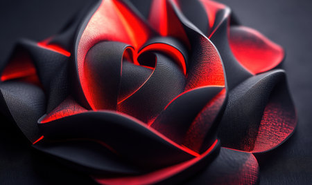 Abstract red and black rose, dark background, glowing petals, art designの素材