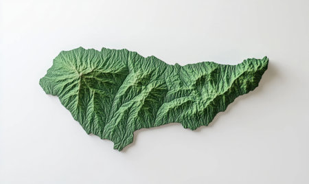 3D model of mountainous island, aerial view, geography studyの素材