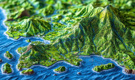 Lush Tropical Island Mountain Range Aerial View.  Tourism Brochureの素材