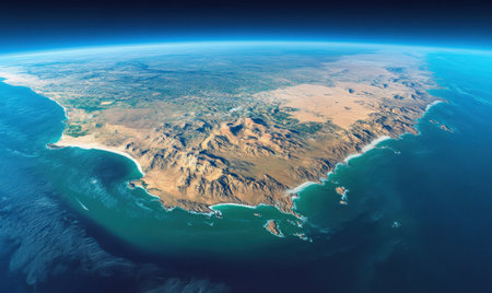 Baja California Peninsula aerial view Desert landscape, Pacific Ocean coastline, mountains, geography, travelの素材