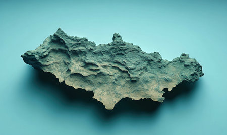 Island Terrain 3D Model, Azure Background, Geology, Designの素材