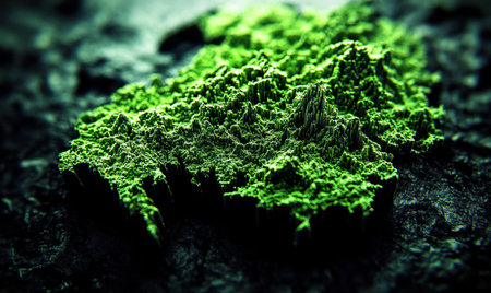 Lush green terrain, abstract landscape, dark background, nature texture, digital art, ideal for website backgroundsの素材