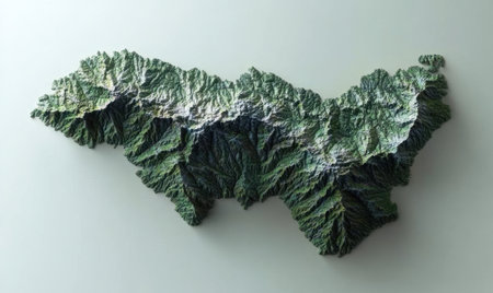 Japan mountain range 3D model, textured topography, isolated white background, geographical mapの素材