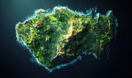 Lush Tropical Island Aerial View, Ocean Background, Paradiseの素材