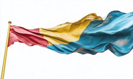 Waving Palau flag against a white sky.  Patriotic image for websites or presentationsの素材