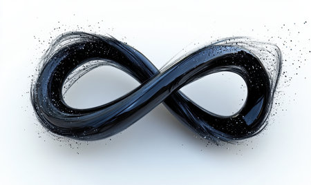 Abstract black infinity symbol, swirling design, white background, concept artの素材