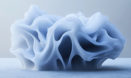 Abstract blue form, fluid design, studio setting, smooth texture, background neutral, for designの素材