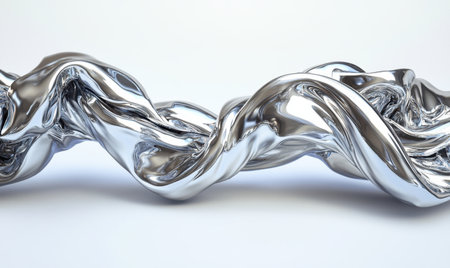 Abstract silver metal swirl, flowing design, white background, elegant 3D render, ideal for tech or luxuryの素材
