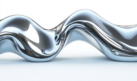 Abstract silver liquid flowing, white background, design elementの素材