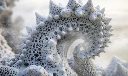 Abstract grey spiral structure, porous texture, smoky background, science fiction design, 3D renderの素材