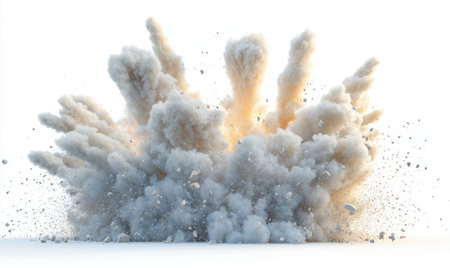 Dust explosion, white background, destruction, impact, isolated, VFX, motion graphics, gamingの素材