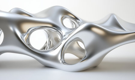 Abstract silver sculpture, organic form, white background, design concept, 3D renderの素材