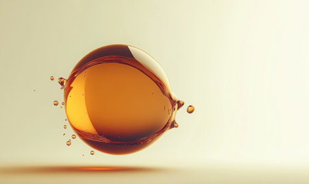 Amber liquid sphere splashing, studio background,  clean design, advertisingの素材
