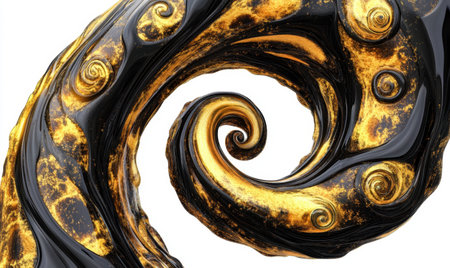 Golden black spiral abstract art;  background white; design elementの素材