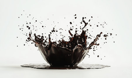Coffee splash, dark liquid, white background, energy, beverage advertisementの素材