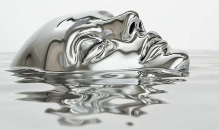 Chrome head submerged in liquid, serene scene,  abstract art, website designの素材