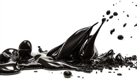 Black liquid splash, dynamic impact, isolated, white background, abstract artの素材