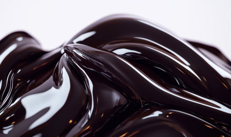 Glossy dark chocolate swirls, close-up, abstract background, food photographyの素材