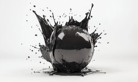 Black liquid sphere splashing; white background; abstract design; perfect for advertisingの素材