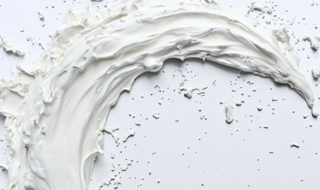 Creamy white swirl splash on white background, food texture, advertisingの素材