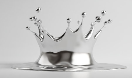 Silver liquid crown splash on white background, ideal for luxury or technologyの素材