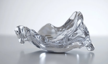 Liquid silver abstract form, flowing, studio shot, white background, design elementの素材