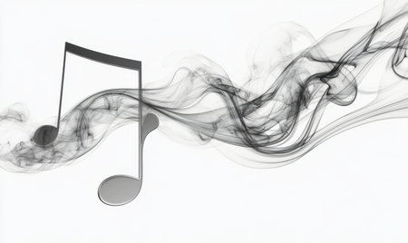 Smoky musical note flowing, abstract art, white background, music conceptの素材
