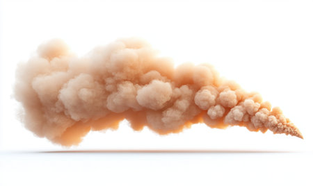 Tan smoke plume, desert explosion, white background, design elementの素材