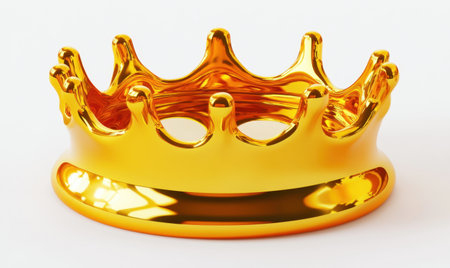 Liquid gold crown, royal power symbol, white background, success conceptの素材