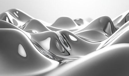 Abstract silver liquid flowing landscape; background gradient; for tech or designの素材