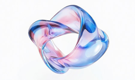 Abstract swirling blue pink glass ring, isolated on white background; perfect for designの素材