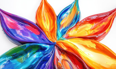 Colorful paint swirls, flower shape, white background, abstract art, design elementの素材