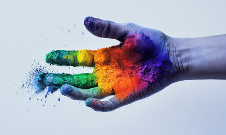 Colorful hand, powder explosion, studio shot, celebration, festivalの素材