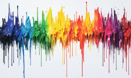 Colorful paint drips rainbow spectrum abstract art background, ideal for designの素材