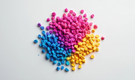 Colorful pebbles arranged in a circle on white background; design elementの素材